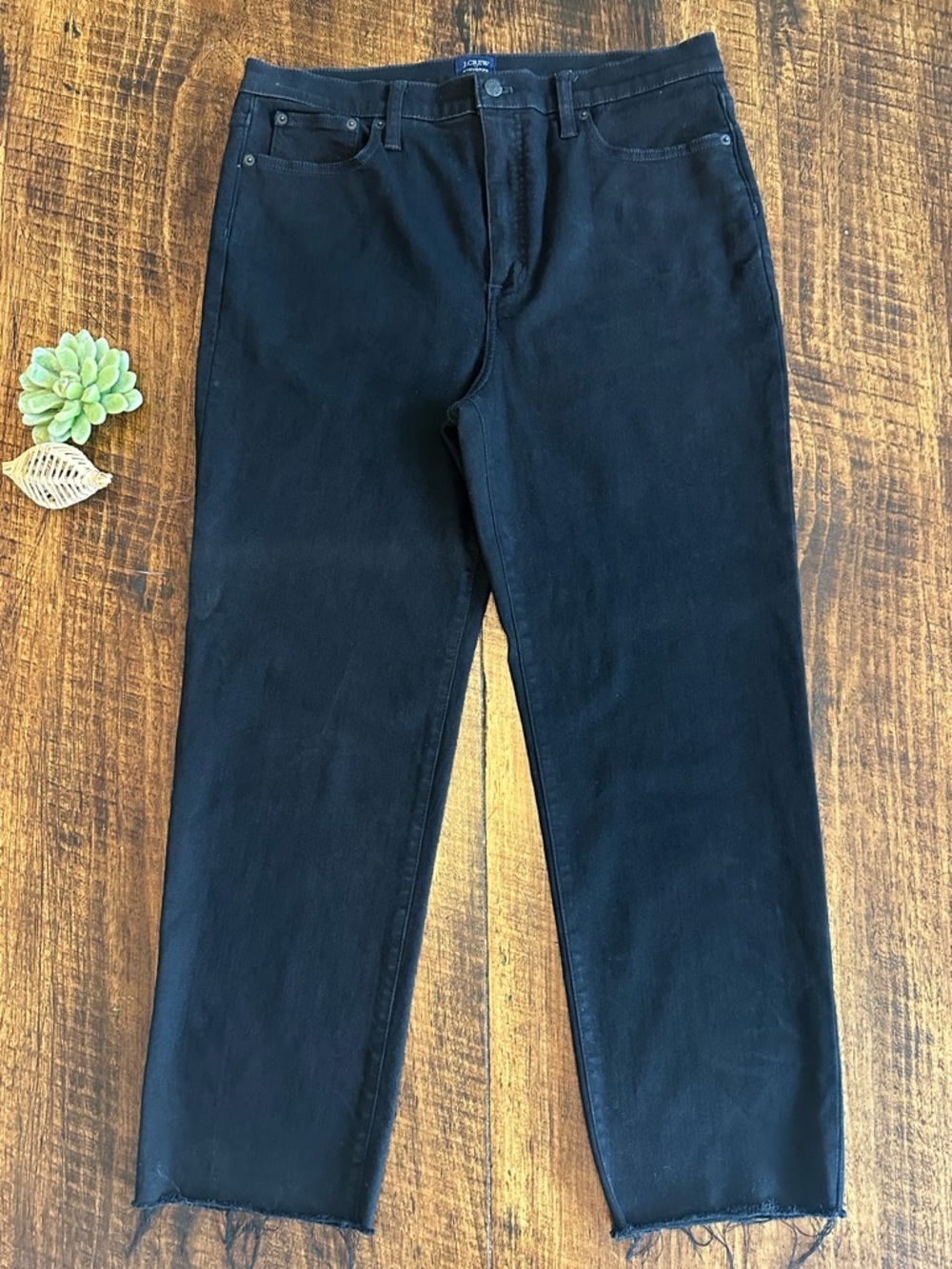 J. Crew Factory | Black Stovepipe Straight Leg Jeans, Raw Hem, High Rise, Sz. 32